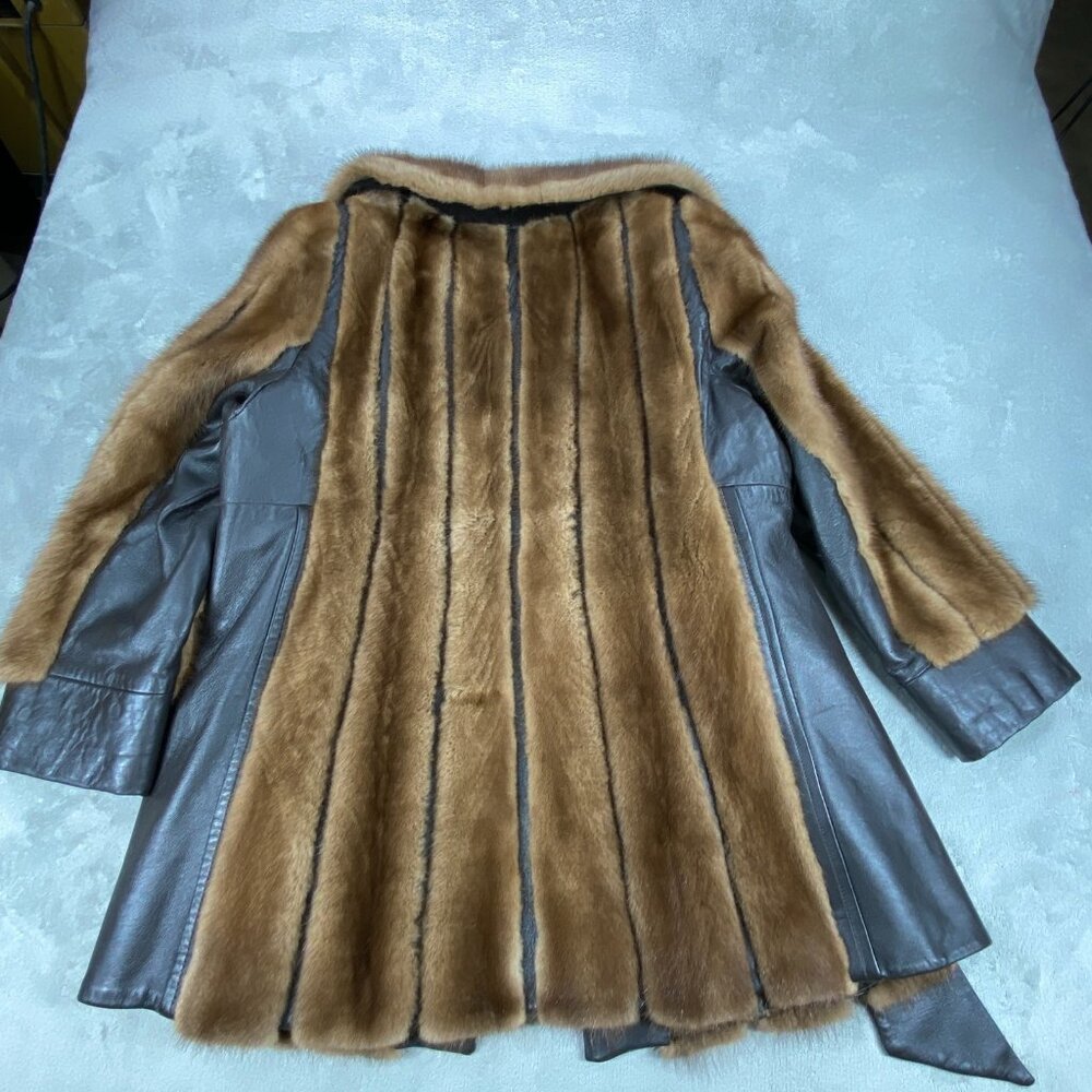 Vtg Mr. Leonard Jacket Women Brown Fur Leather Belted Waist Classic 70’s - Picture 13 of 14